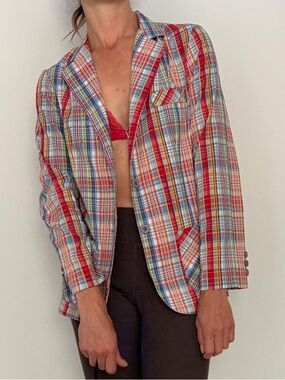 Vintage Multicolor Plaid Blazer - Red, Blue, Yellow, Green